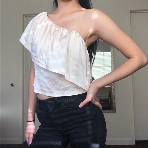 Light Pink, Satin One-Sided Blouse - Picture 2 of 3